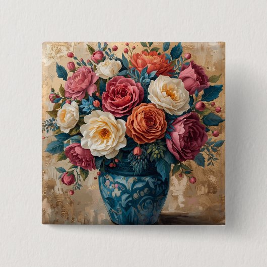 Floral Galore Vierkante Button 5,1 Cm (Voorkant)