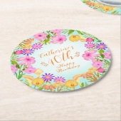 Floral Garden Aqua Ronde Kartonnen Onderzetter (Gebogen)