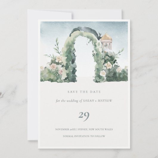 Floral Garden Arch Botanical Save the Date Kaart (Voorkant)