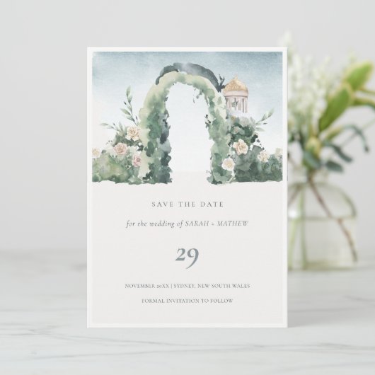 Floral Garden Arch Botanical Save the Date Kaart (Staand voorkant)