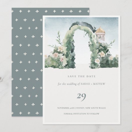 Floral Garden Arch Botanical Save the Date Kaart (Voorkant / Achterkant)