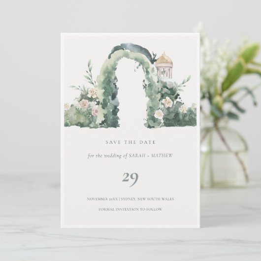 Floral Garden Arch Botanical Save the Date Kaart (Staand voorkant)