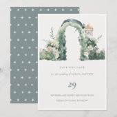 Floral Garden Arch Botanical Save the Date Kaart (Voorkant / Achterkant)