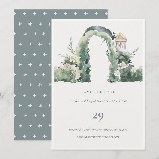 Floral Garden Arch Botanical Save the Date Kaart (Voorkant / Achterkant)