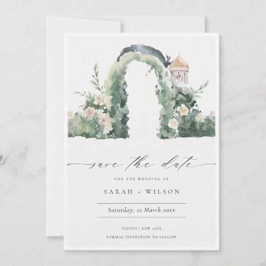 Floral Garden Arch Botanical Save the Date Kaart (Voorkant)