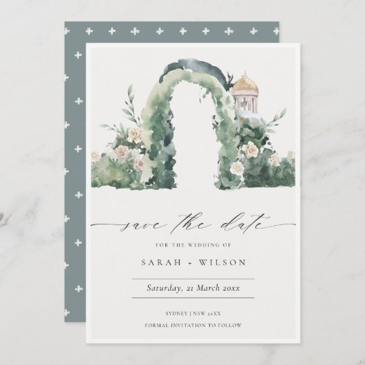 Floral Garden Arch Botanical Save the Date Kaart (Voorkant / Achterkant)