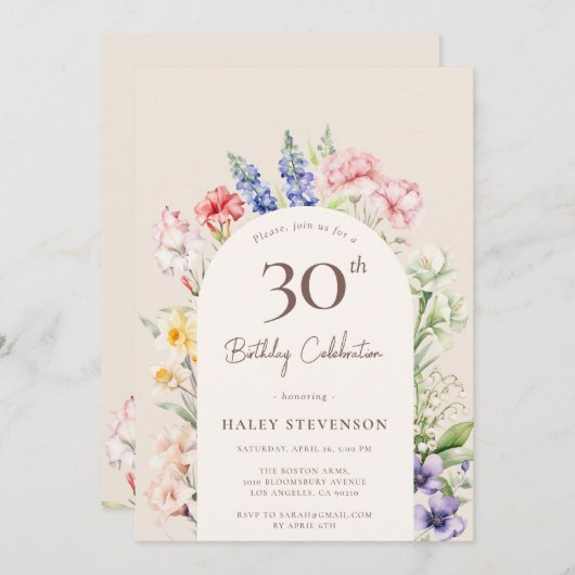 Floral Garden Arch Whimsical Beige 30e verjaardag Kaart (Voorkant / Achterkant)