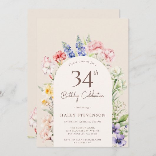 Floral Garden Arch Whimsical Beige 34e verjaardag Kaart (Voorkant / Achterkant)
