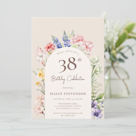 Floral Garden Arch Whimsical Beige 38e verjaardag Kaart (Staand voorkant)