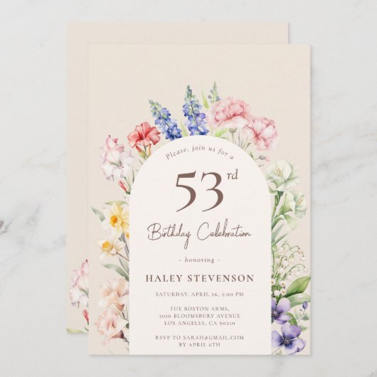 Floral Garden Arch Whimsical Beige 53e verjaardag Kaart (Voorkant / Achterkant)