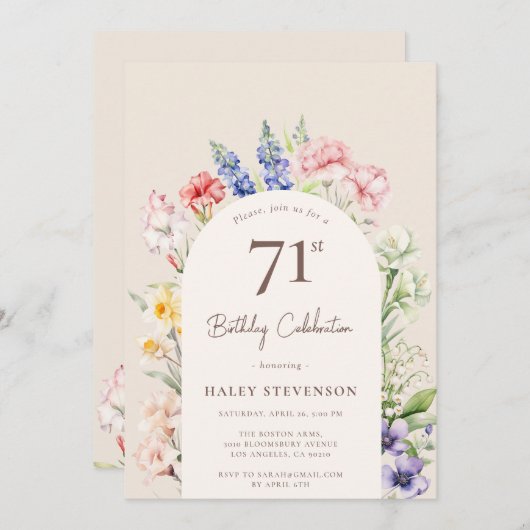 Floral Garden Arch Whimsical Beige 71e verjaardag Kaart (Voorkant / Achterkant)
