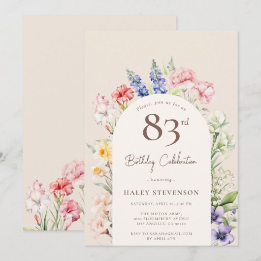 Floral Garden Arch Whimsical Beige 83e verjaardag Kaart (Voorkant / Achterkant)
