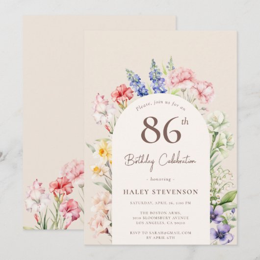 Floral Garden Arch Whimsical Beige 86e verjaardag Kaart (Voorkant / Achterkant)