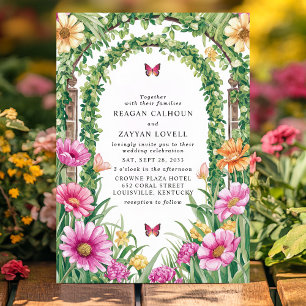 Floral Garden Archway en Butterfly Wedding Kaart