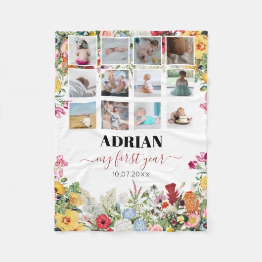 Floral Garden Baby eerste jaar Foto collage Fleece Deken (Voorkant)