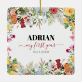 Floral Garden Baby eerste jaar Foto collage Keramisch Ornament (Achterkant)