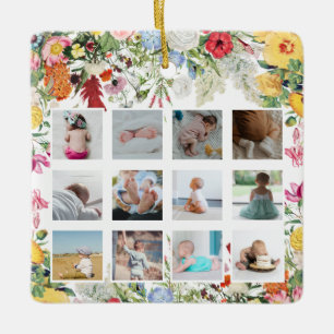 Floral Garden Baby eerste jaar Foto collage Keramisch Ornament