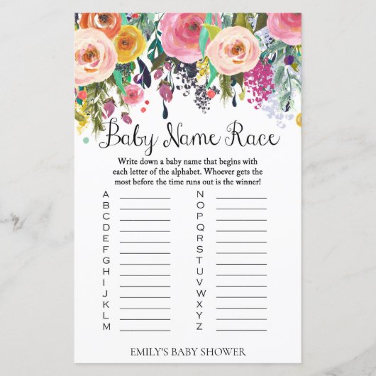 Floral Garden Baby shower Game PRINED (Voorkant)