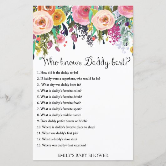 Floral Garden Baby shower Game PRINED (Voorkant)