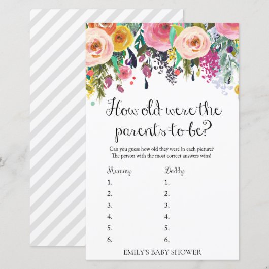 Floral Garden Baby shower Game PRINED (Voorkant / Achterkant)