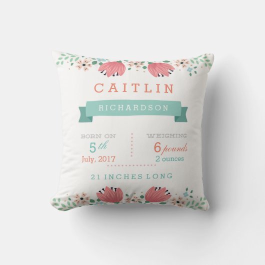 Floral Garden Baby Stats Pillow Kussen (Voorkant)