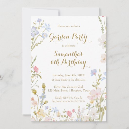 Floral Garden Birthday Invitation Spring Kaart (Voorkant)