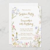 Floral Garden Birthday Invitation Spring Kaart (Voorkant / Achterkant)
