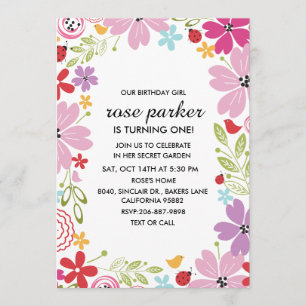 Floral Garden Birthday Party Invitation Kaart