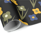 Floral Garden Black Background Pixel Flowers Cadeaupapier (Rol Hoek)