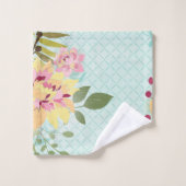 Floral Garden, blauwe achtergrond Bad Handdoek (Wasdoekje)