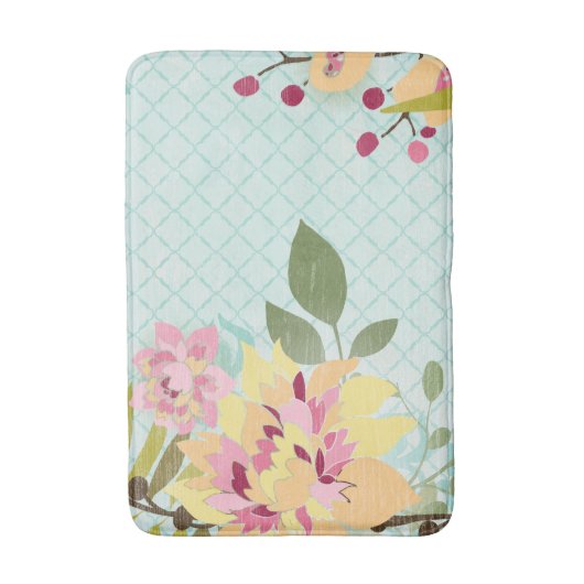 Floral Garden, blauwe achtergrond Badmat (Voorkant Verticaal)