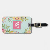 Floral Garden, blauwe achtergrond Bagagelabel (Voorkant horizontaal)