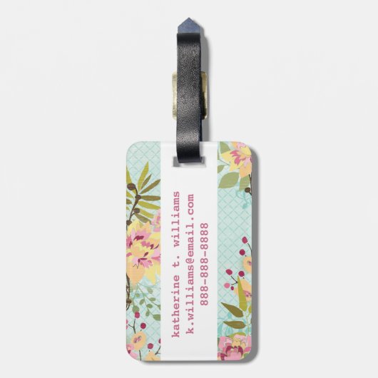 Floral Garden, blauwe achtergrond Bagagelabel (Achterkant verticaal)