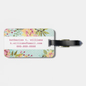 Floral Garden, blauwe achtergrond Bagagelabel (Achterkant horizontaal)