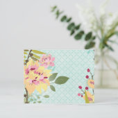 Floral Garden, blauwe achtergrond Briefkaart (Staand voorkant)