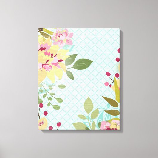 Floral Garden, blauwe achtergrond Canvas Afdruk (Voorkant)