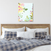 Floral Garden, blauwe achtergrond Canvas Afdruk (Insitu (Slaapkamer))