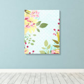 Floral Garden, blauwe achtergrond Canvas Afdruk (Insitu (Houten vloer))