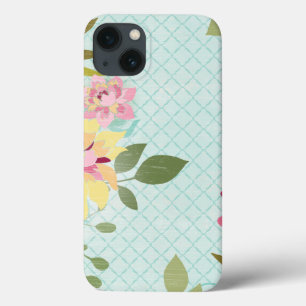 Floral Garden, blauwe achtergrond iPhone 13 Hoesje