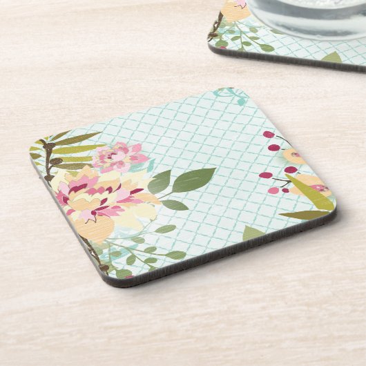 Floral Garden, blauwe achtergrond Drankjes Onderzetter (Linkerzijde)