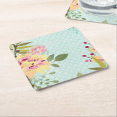 Floral Garden, blauwe achtergrond Kartonnen Onderzetters (Schuin)