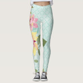 Floral Garden, blauwe achtergrond Leggings (Voorkant)
