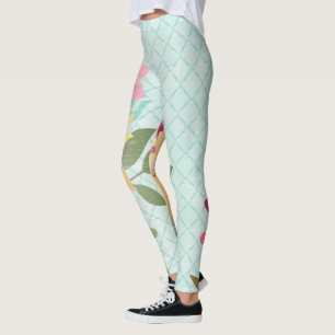 Floral Garden, blauwe achtergrond Leggings