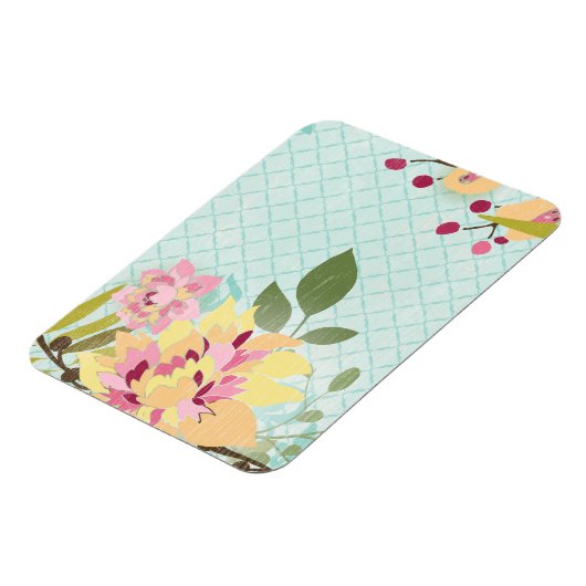 Floral Garden, blauwe achtergrond Magneet (Linkerzijde)