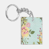 Floral Garden, blauwe achtergrond Sleutelhanger (Voorkant Links)