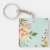Floral Garden, blauwe achtergrond Sleutelhanger (Voorkant)