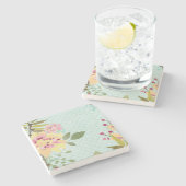 Floral Garden, blauwe achtergrond Stenen Onderzetter (Zijkant)