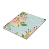 Floral Garden, blauwe achtergrond Tegeltje (Zijkant)