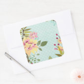 Floral Garden, blauwe achtergrond Vierkante Sticker (Envelop)