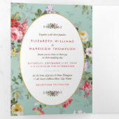 Floral Garden Botanical Wedding Suite Drieluik Uitnodiging (Binnenzijde eerst)